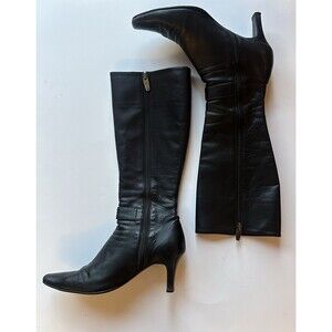 RIZ Aquagripper Black Leather Knee-High Boots Made in Japan 24.5 EE US Approx 8